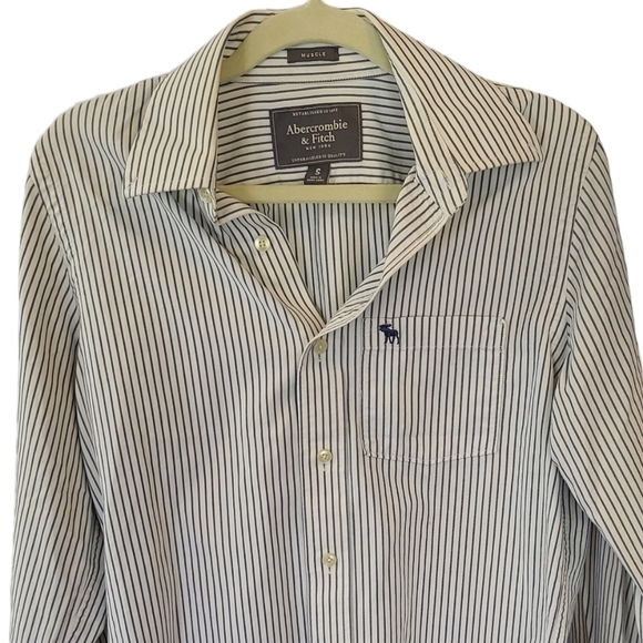Abercrombie & Fitch Cotton  Button Down Shirt Adult Medium Blue Stripe Mens - Picture 2 of 7